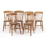 Property of a lady - six similar late 19th / early 20th elm seated kitchen chairs (6).
