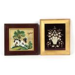 Property of a gentleman - a Victorian bead work picture depicting a dog, in glazed frame, 10.4 by