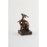 Property of a gentleman - a Chinese bronze two part seal modelled as a deer & young, 19th century,