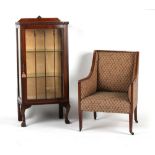 Property of a lady - an Edwardian mahogany & boxwood strung armchair; together with a china