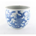 Property of a lady - a 19th century Chinese blue & white fish bowl planter, painted with a
