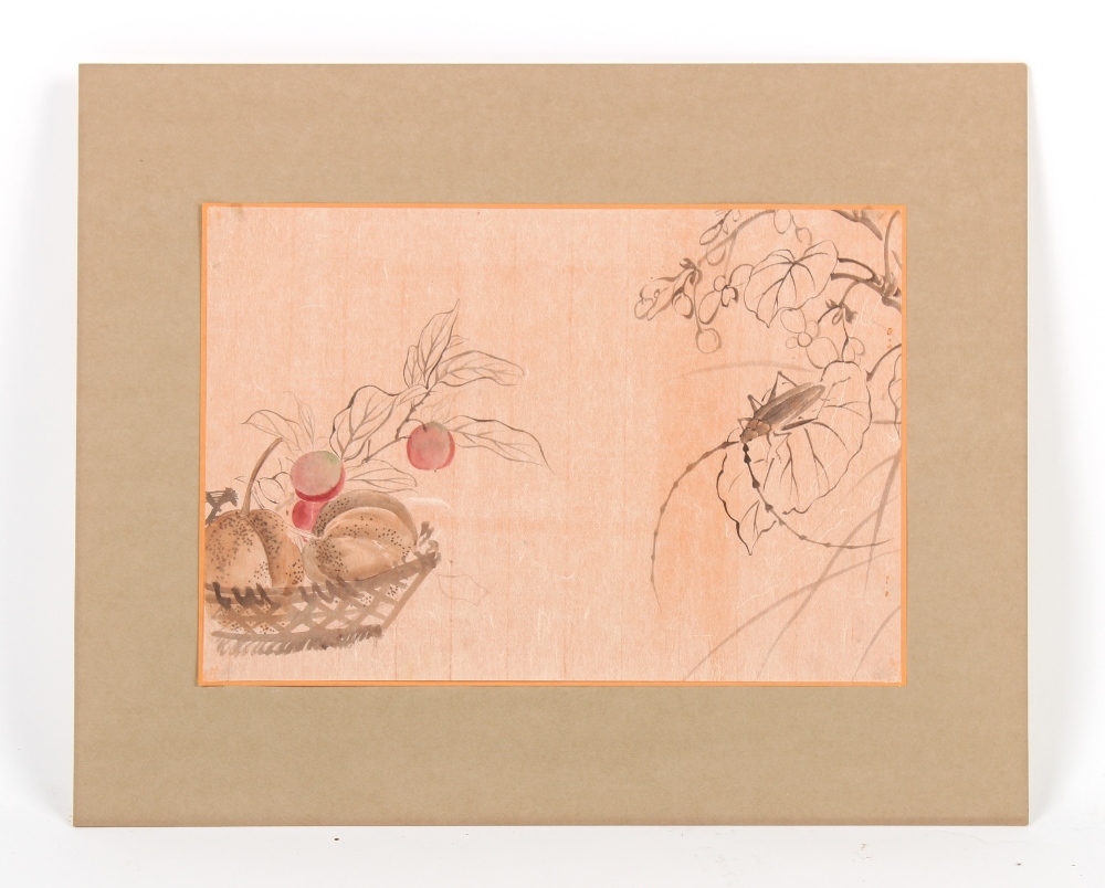 Property of a lady - a Chinese watercolour painting on paper laid on orange paper depicting a basket