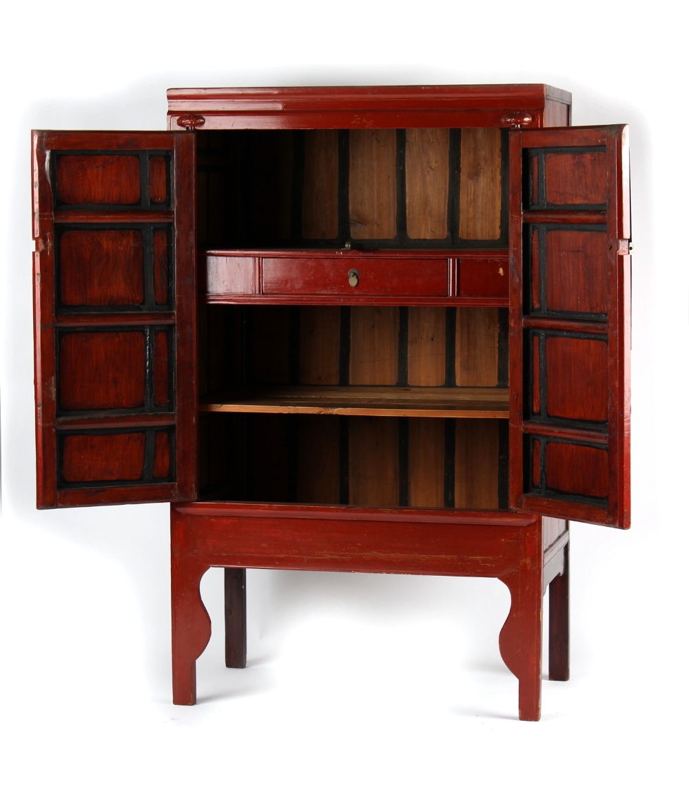 Property of a gentleman - an early 20th century Chinese red lacquer marriage or wedding cabinet, the - Image 2 of 2