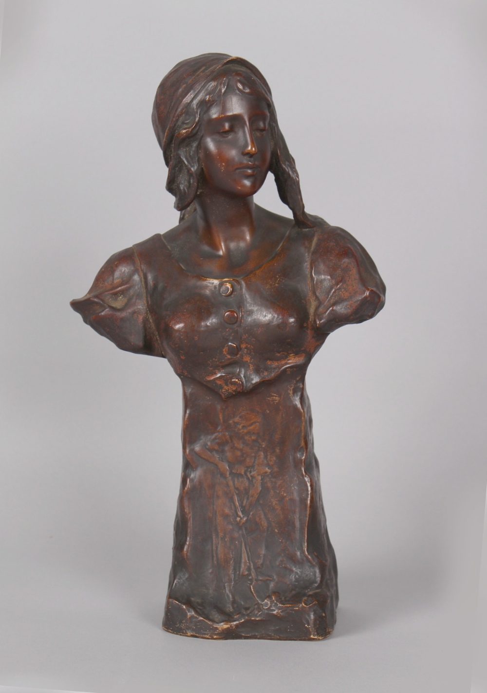 Emmanuel Joseph Simon (1873-1932) - an Art Nouveau Goldscheider 'bronzed' terracotta bust of a - Image 2 of 2