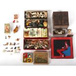 A quantity of assorted toys & games including boxed Card-Houses, various painted metal animal