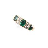 A good Georgian emerald & diamond ring, the three vibrant green emeralds of good clarity, in rub-