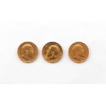 Gold coins - three early 20th century gold half sovereigns, 1902, 1908 and 1911 (3).