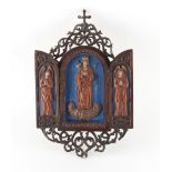 A 19th century South German carved & painted wood devotional triptych, Oberammergau, Bavaria, with