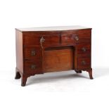 A Georgian & later adapted mahogany & ebony strung bow-fronted kneehole desk, 44ins. (102cms.) wide.