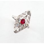 A Belle Epoque style ruby & diamond ring, with Old European cut diamonds & single cut diamonds in