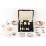 A quantity of small silver items including a Tiffany & Co. shell dish and caddy spoon modelled as