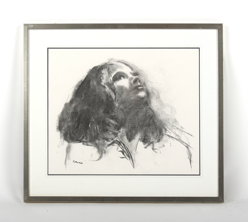 Kate Antell (modern British) - 'SALOME' - charcoal, 14 by 16.75ins. (35.5 by 42.5cms.), in glazed