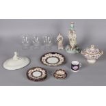 A quantity of assorted ceramics including a Continental porcelain figural lamp base, 12ins. (30.