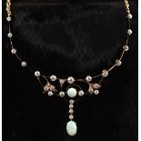 A very attractive opal & diamond necklace, the estimated total diamond weight approximately 2.25