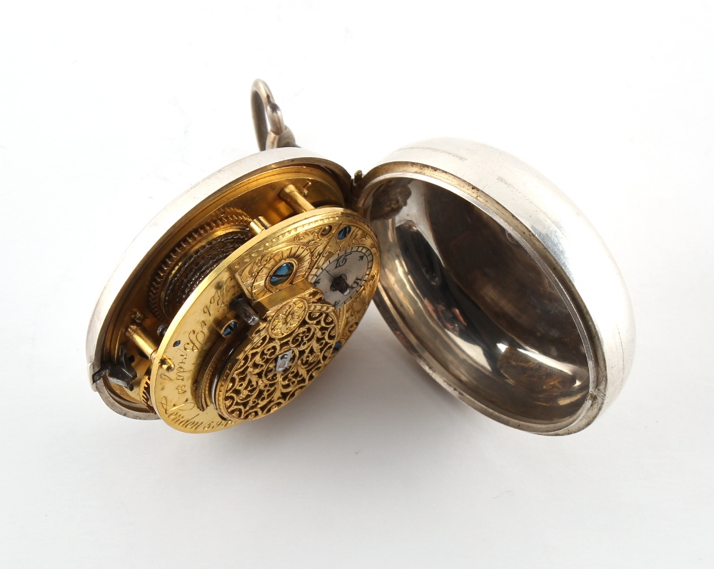 A George III silver pair cased pocket watch, Robert Bridges, London, with verge escapement, the - Image 3 of 3