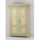 A late 19th / early 20th century Continental floral painted pine two-door armoire or wardrobe,