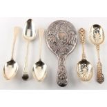 A set of three George III silver thread pattern table spoons, London 1796; together with a pair of