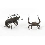 Greta Berlin (modern British) - a bronze model of a lobster, 13.5ins. (34cms.) long; together with a