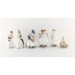 A group of six Royal Copenhagen figures, model numbers 1314, 939, 3539, 4374, 922, and 1145 (all