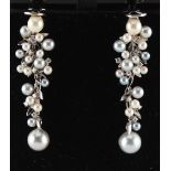 A pair of 18ct white gold two colour grey & cream pearl & diamond earrings modelled as grapes on