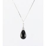 A black onyx & diamond pendant on 9ct white gold chain necklace, the pendant 39mm long, the necklace