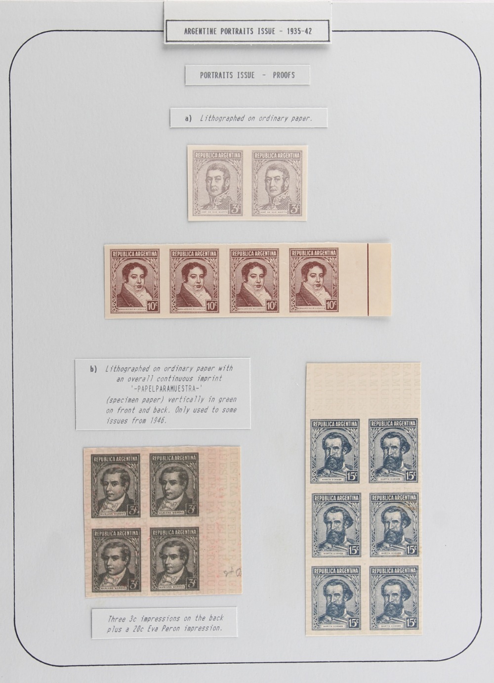 The Basil Lewis (1927-2019) collection of stamps - Argentina: 1935-60 Portraits, a study including