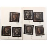 Stamps - Great Britain: 1840 1d black used plates Ib ND, IV ML, VI IC, NG and RE, VII SC and IX