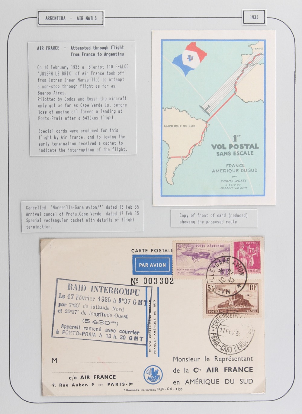 The Basil Lewis (1927-2019) collection of stamps - Argentina: 1933-40 Air France in a volume