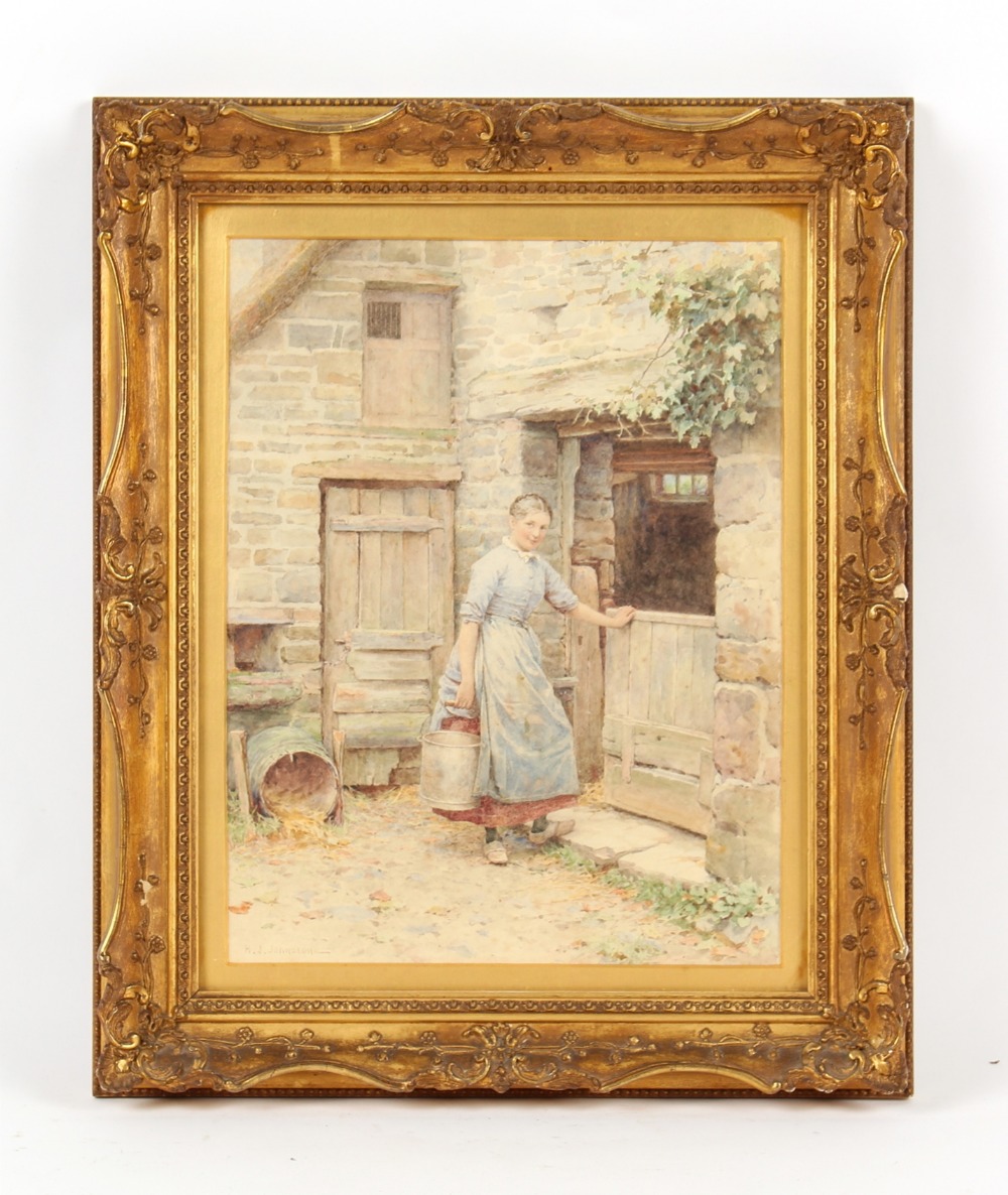 Property of a deceased estate - Henry James Johnstone (1835-1907) - A FARM MAID AT BARN DOOR -