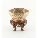 Property of a gentleman - a Japanese Satsuma hexagonal bowl, decorated with butterflies on a multi-c