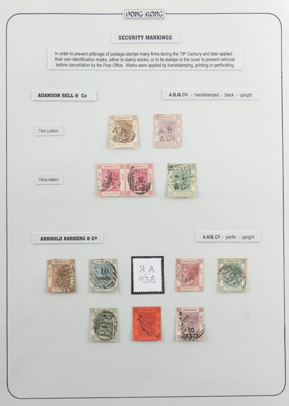 The Basil Lewis (1927-2019) collection of stamps - Hong Kong: Perfins and Security handstamps, a