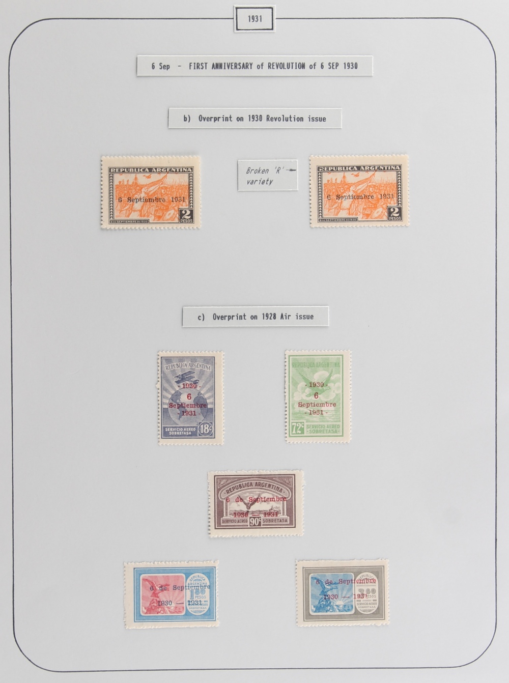 The Basil Lewis (1927-2019) collection of stamps - Argentina: 1931 1st Anniversary of Revolution