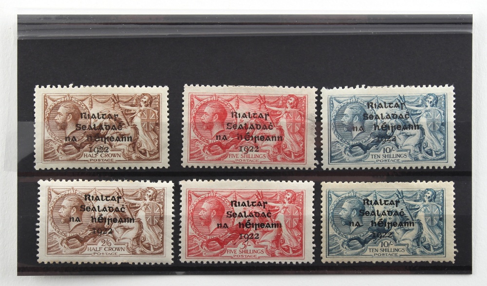 Stamps - Ireland: 1922 Dollard 2/6d to 10/-(the 2/6d with short tear) and 1922 Thom 2/6d to 10/-
