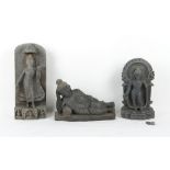 Property of a gentleman - two Indian or South East Asian carved green/black stone steles, one with