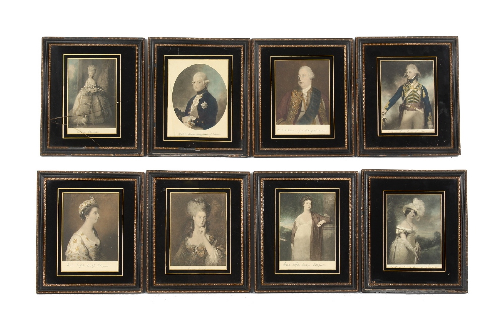 Property of a gentleman - a set of eight George III coloured mezzotints depicting members of the