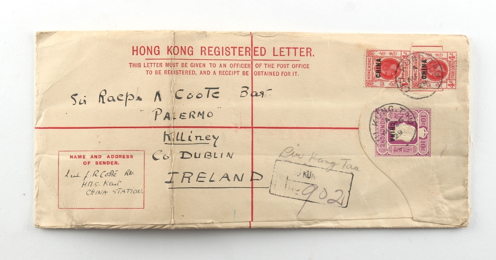 Stamps - Hong Kong - British Post Offices in China: 1929 GV 10c registered stationery envelope (size