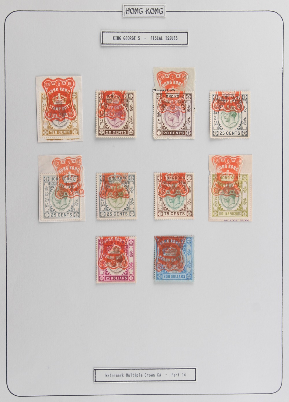 The Basil Lewis (1927-2019) collection of stamps - Hong Kong: Fiscals - a collection of used on