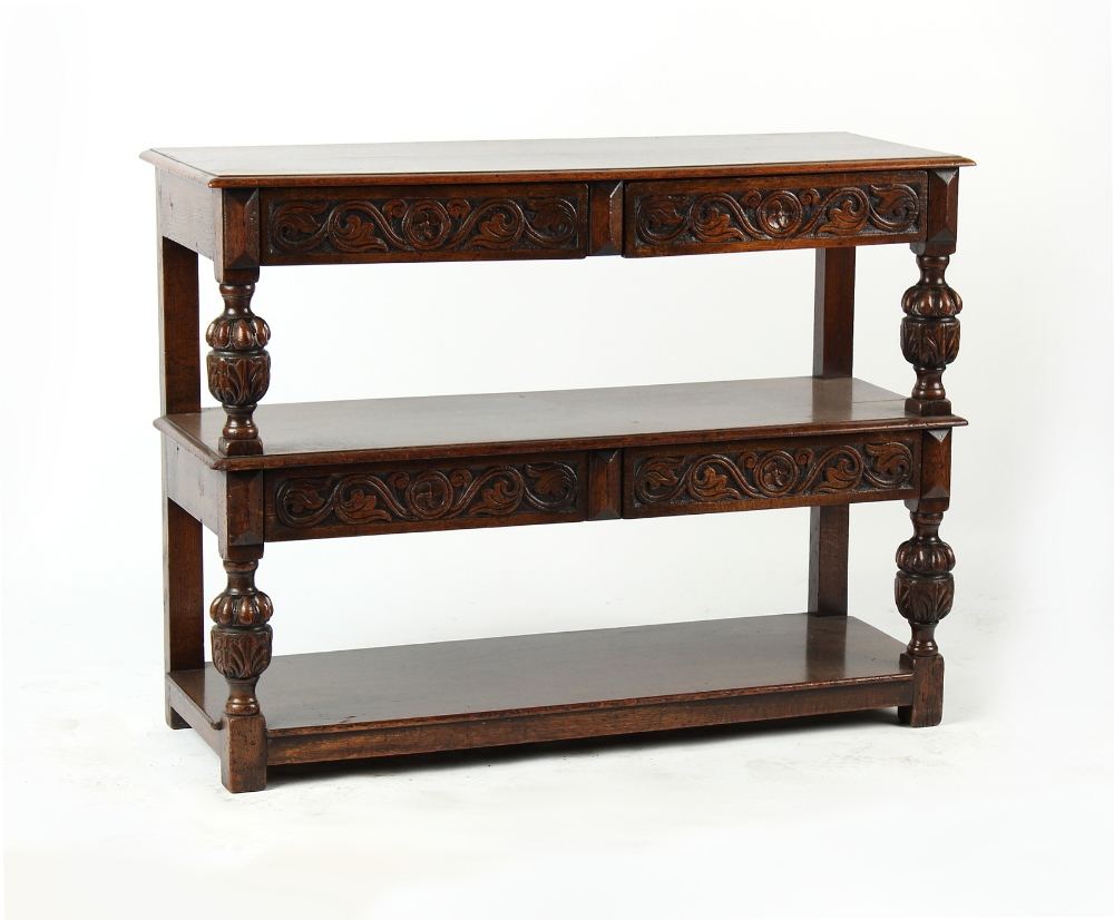 Property of a deceased estate - a good quality 17th century style carved oak three tier buffet,