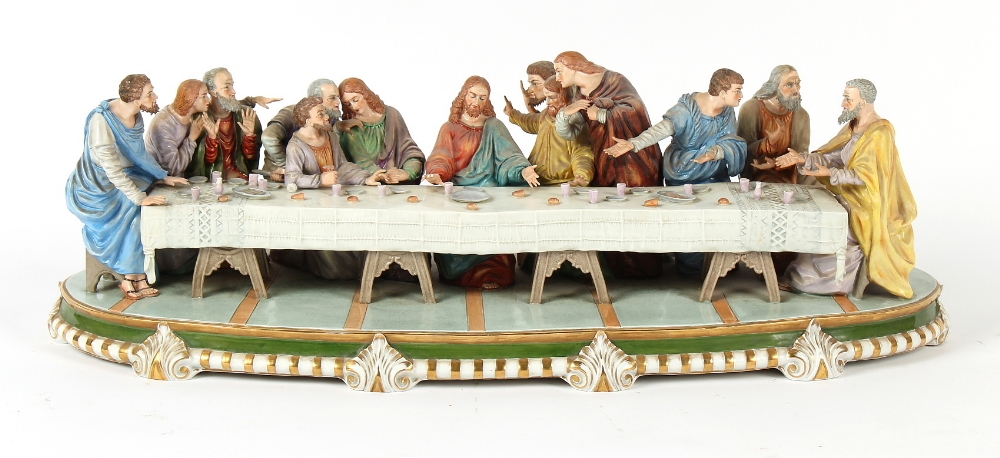 Property of a lady - a large German Sitzendorf porcelain group depicting The Last Supper, 29ins. (