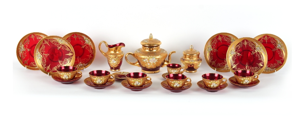 Property of a deceased estate - a Murano ruby glass 21-piece tea-set (complete for six place