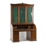 Property of a gentleman - a good quality Victorian olivewood & ebonised tambour roll-top twin