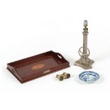 Property of a deceased estate - an Edwardian mahogany & inlaid tray; together with a silver plated