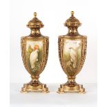 Property of a gentleman - a large pair of mid 19th century Coalport ornithological vases & covers,