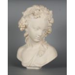 Property of a lady - a white composite bust of a girl, 13.4ins. (34cms.) high.