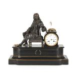 Property of a deceased estate - a 19th century black marble cased mantel clock surmounted by a