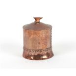 Property of a deceased estate - an Arts & Crafts copper tobacco box, the cover with anvil finial,