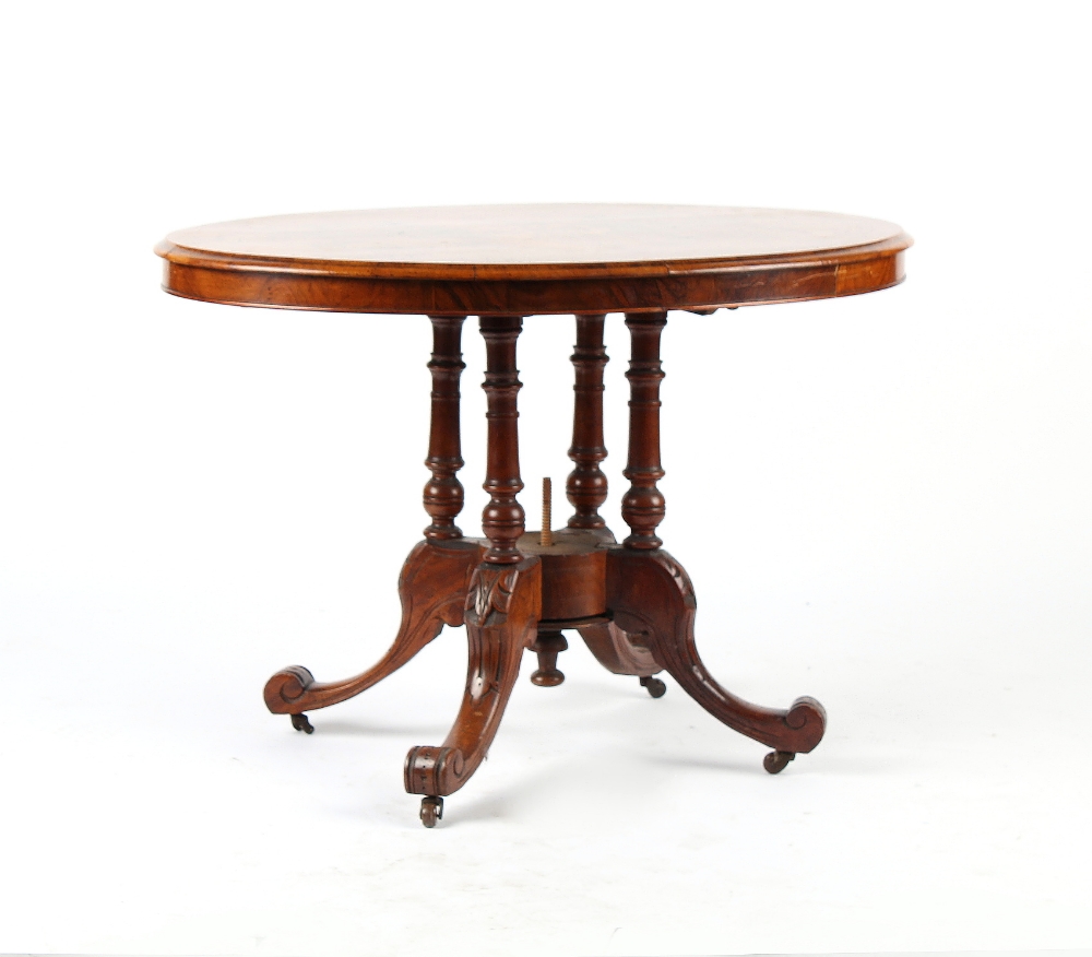 Property of a deceased estate - a small Victorian walnut & marquetry inlaid oval tilt-top loo table,