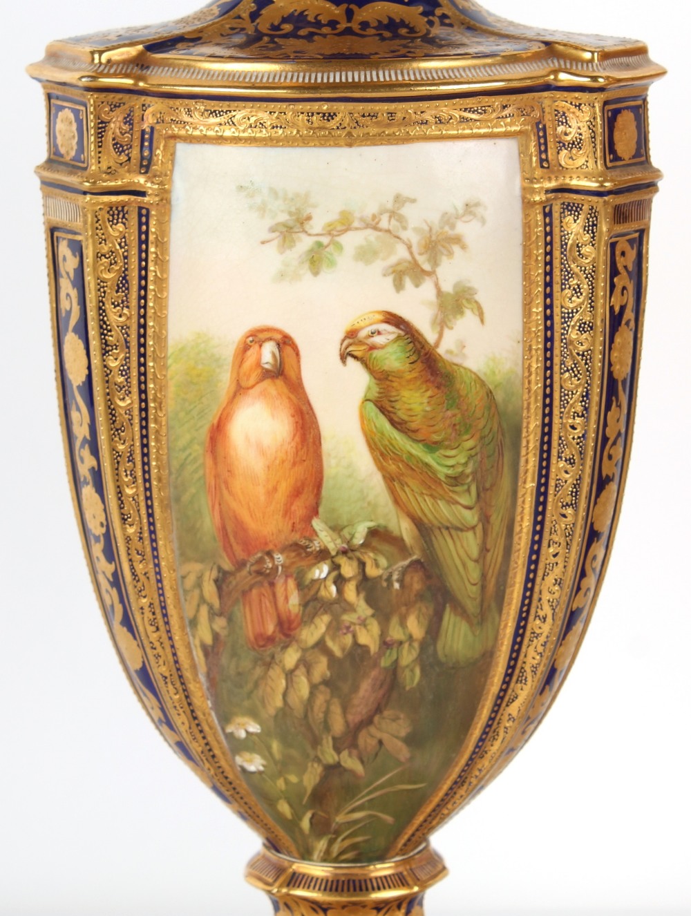 Property of a gentleman - a large pair of mid 19th century Coalport ornithological vases & covers, - Image 9 of 9