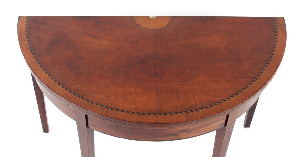 Property of a deceased estate - an Irish George III mahogany, brown oak & burr oak demi lune tea - Image 2 of 3