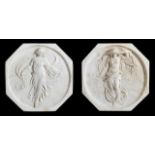 Property of a gentleman - a pair of relief carved white marble octagonal wall plaques depicting